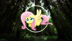 Size: 1920x1080 | Tagged: safe, artist:amethysthorn, artist:drakesparkle44, edit, fluttershy, pegasus, pony, g4, circle, female, forest, irl, looking up, lying down, mare, photo, ponies in real life, smiling, solo, spread wings, tree, wallpaper, wallpaper edit, watermark, wings