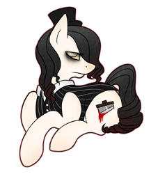 Size: 852x938 | Tagged: safe, artist:cloudbrownie, oc, oc only, oc:guillotine, earth pony, pony, blood, edgy, looking at you, side view, simple background, solo, transparent background