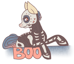 Size: 690x600 | Tagged: safe, artist:cloudbrownie, oc, oc only, oc:psyque, earth pony, pony, bone, boo, clothes, costume, female, halloween, halloween costume, looking at you, mare, side view, simple background, skeleton costume, solo, transparent background