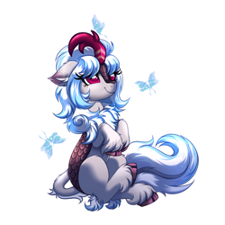 Size: 4000x4000 | Tagged: safe, artist:confetticakez, oc, oc only, oc:windshear, butterfly, kirin, cloven hooves, ear fluff, kirin oc, simple background, solo, unshorn fetlocks, white background