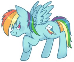 Size: 600x500 | Tagged: safe, artist:cloudbrownie, rainbow dash, pegasus, pony, g4, female, grin, looking at you, mare, raised hoof, side view, simple background, smiling, solo, spread wings, transparent background, wings