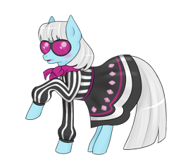 Size: 900x844 | Tagged: safe, artist:cloudbrownie, photo finish, earth pony, pony, g4, ascot, blushing, clothes, dress, female, glasses, mare, side view, simple background, solo, transparent background