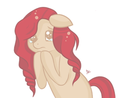 Size: 900x720 | Tagged: safe, artist:cloudbrownie, oc, oc only, oc:cappuccino, earth pony, pony, female, leaning, looking at you, mare, raised hooves, simple background, solo, teary eyes, transparent background, worried