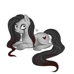 Size: 893x894 | Tagged: safe, artist:cloudbrownie, oc, oc only, unnamed oc, earth pony, pony, female, long tail, looking at you, lying down, mare, solo, tail, teary eyes