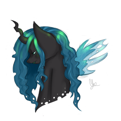 Size: 894x894 | Tagged: safe, artist:cloudbrownie, queen chrysalis, changeling, changeling queen, g4, bust, female, lipstick, looking offscreen, side view, simple background, solo, transparent background