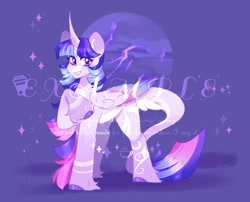 Size: 2600x2100 | Tagged: safe, artist:cofiiclouds, oc, oc only, alicorn, pony, high res, purple background, simple background, solo, watermark