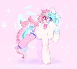 Size: 1600x1440 | Tagged: safe, artist:cofiiclouds, oc, oc only, earth pony, pony, clothes, pink background, simple background, socks, solo, watermark