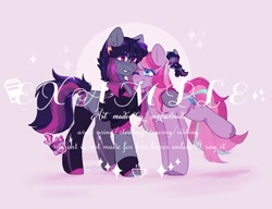 Size: 1600x1231 | Tagged: safe, artist:cofiiclouds, oc, oc only, earth pony, pony, duo, pink background, simple background