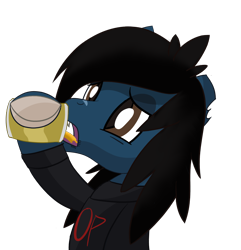 Size: 1750x1812 | Tagged: safe, artist:notadeliciouspotato, pony, undead, zombie, zombie pony, alcohol, beer, bring me the horizon, bust, clothes, drinking, hoof hold, lidded eyes, long sleeves, male, oliver sykes, open mouth, ponified, scar, shirt, simple background, solo, stallion, transparent background