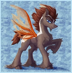 Size: 1225x1228 | Tagged: safe, artist:thatonegib, derpibooru exclusive, oc, oc only, commission, half changeling, insect wings, looking at you, raised hoof, smiling, solo, unshorn fetlocks, wings, ych result