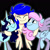 Size: 1024x1024 | Tagged: safe, artist:chandelurres, oc, oc:moonbrush, oc:winter shadow, pegasus, pony, unicorn, female, hug, mare, simple background, trio