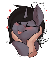 Size: 2226x2457 | Tagged: safe, artist:beardie, pony, unicorn, beardies scritching ponies, commission, disembodied hand, disguise, disguised siren, hand, happy, heart, high res, horn, kellin quinn, male, petting, ponified, simple background, sleeping with sirens, solo focus, stallion, text, tongue out, transparent background
