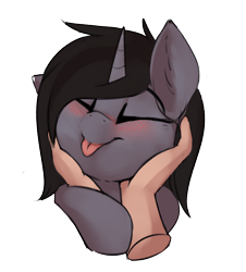 Size: 2226x2457 | Tagged: safe, alternate version, artist:beardie, pony, unicorn, beardies scritching ponies, commission, disembodied hand, disguise, disguised siren, hand, happy, high res, horn, kellin quinn, male, petting, ponified, simple background, sleeping with sirens, solo focus, stallion, tongue out, transparent background