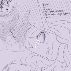 Size: 1024x1024 | Tagged: safe, artist:chandelurres, princess celestia, alicorn, pony, g4, crying, dialogue, female, mare, moon, sketch