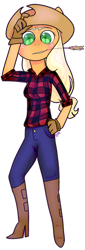 Size: 788x2325 | Tagged: safe, artist:chandelurres, applejack, human, g4, clothes, female, hat, humanized, shirt, simple background, solo, straw in mouth, transparent background