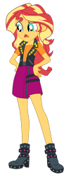 Size: 1900x4704 | Tagged: safe, artist:gmaplay, sunset shimmer, human, equestria girls, g4, my little pony equestria girls: better together, overpowered (equestria girls), boots, clothes, hand on hip, high res, pants, shoes, simple background, skirt, solo, transparent background, vest