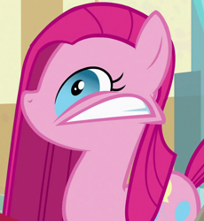Size: 926x1005 | Tagged: safe, screencap, pinkie pie, earth pony, pony, g4, party of one, season 1, cropped, faic, faicamena, female, frown, gritted teeth, mare, mouth on side of face, pinkamena diane pie, solo, spasm, sugarcube corner, teeth, twitch, wide eyes