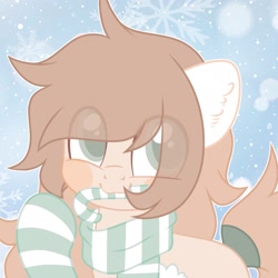 Size: 2048x2048 | Tagged: safe, artist:moonydropps, oc, oc only, earth pony, pony, candy, candy cane, clothes, ears, food, hair, high res, mane, scarf, snow, snowfall, socks, solo, striped scarf, striped socks