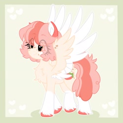 Size: 2048x2048 | Tagged: safe, artist:moonydropps, oc, oc only, oc:berry bunches, pegasus, pony, chest fluff, ears, ears up, hair, high res, mane, smiling, solo, spread wings, tail, wings