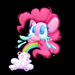 Size: 1500x1500 | Tagged: safe, artist:funfish1000, pinkie pie, earth pony, pony, g4, black background, crying, female, puking rainbows, simple background, solo, vomiting
