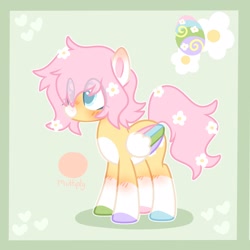 Size: 2048x2048 | Tagged: safe, artist:moonydropps, oc, oc only, oc:spring steps, pegasus, pony, flower, flower in hair, hair, high res, male, mane, smiling, solo, stallion, tail, wings
