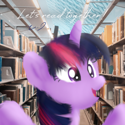 Size: 1080x1080 | Tagged: safe, artist:everydaydashie, twilight sparkle, alicorn, pony, g4, bookshelf, female, library, solo, twilight sparkle (alicorn)