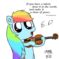 Size: 1080x1080 | Tagged: safe, artist:everydaydashie, rainbow dash, pegasus, pony, g4, atg 2022, female, musical instrument, newbie artist training grounds, simple background, solo, violin, white background