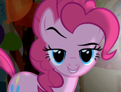 Size: 757x576 | Tagged: safe, screencap, pinkie pie, earth pony, pony, g4, party of one, season 1, cropped, dreamworks face, eyebrows, female, lidded eyes, looking at you, mare, raised eyebrow, solo