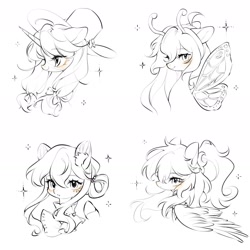 Size: 1536x1534 | Tagged: safe, artist:leafywind, oc, oc only, pegasus, pony, unicorn, horn, sketch, solo, wings