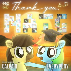 Size: 1080x1080 | Tagged: safe, artist:everydaydashie, rainbow dash, oc, oc:caspasin42, pegasus, pony, g4, duo, female, graduation cap, hat, male