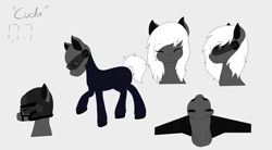 Size: 2723x1501 | Tagged: artist needed, safe, oc, oc only, oc:oh-seven, original species, plane pony, clothes, digital art, drone, female, flight suit, gray background, headgear, helmet, jumpsuit, looking to the left, mane, mare, plane, side view, simple background, solo, tail, visor, white mane, white tail