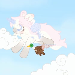 Size: 2000x2000 | Tagged: safe, artist:dreamyveon_, oc, oc only, pony, cloud, flying, high res, horn, solo, wings