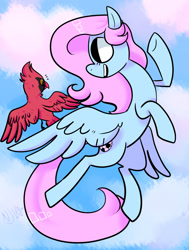 Size: 1024x1351 | Tagged: safe, artist:chandelurres, oc, bird, pegasus, pony, cloud, female, flying, mare, spread wings, wings