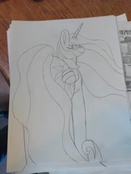 Size: 4608x3456 | Tagged: safe, artist:acid flask, princess celestia, alicorn, pony, g4, 2d, butt, drawing, female, large butt, long hair, long tail, looking at you, looking back, looking back at you, mare, smiling, smiling at you, stupid sexy celestia, sunbutt, tail, traditional art