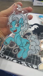 Size: 5312x2988 | Tagged: safe, artist:inkkeystudios, screw loose, earth pony, pony, g4, badge, insanity, needle, open mouth, open smile, paper pony, photo, smiling, solo, thread, traditional art, wide eyes