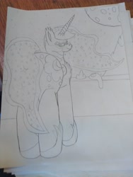 Size: 4608x3456 | Tagged: safe, artist:acid flask, princess luna, g4, 2d, bedroom eyes, butt, drawing, female, looking at you, looking back, looking back at you, mare, moon, night, night sky, sky, smiling, smiling at you, smirk, stars, traditional art