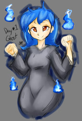 Size: 1024x1500 | Tagged: safe, artist:jovalic, oc, oc:frosty flare, human, blue fire, clothes, hands up, humanized, looking at you, robe