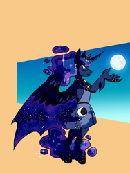 Size: 1280x1704 | Tagged: safe, artist:animalstamp, part of a set, princess luna, anthro, unguligrade anthro, g4, clothes, female, moon, profile, solo, spread wings, standing, wings