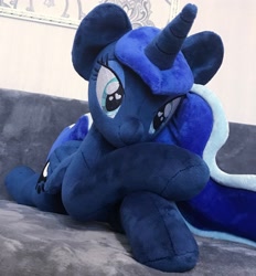 Size: 1897x2048 | Tagged: safe, artist:mdcraft10, princess luna, alicorn, pony, g4, female, folded wings, horn, irl, lying down, mare, photo, plushie, prone, safe. solo, wings