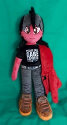 Size: 1954x3633 | Tagged: safe, artist:lavim, photographer:lightningbolt, human, equestria girls, g4, clothes, commission, equestria girls-ified, fall out boy, hoodie, irl, male, pants, pete wentz, photo, plushie, shoes, smiling, solo