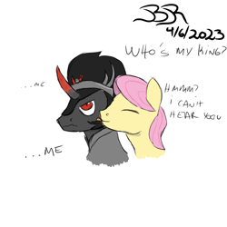 Size: 1000x1000 | Tagged: safe, artist:bifrose, fluttershy, king sombra, g4, butterscotch, face licking, gay, licking, male, rule 63, shipping