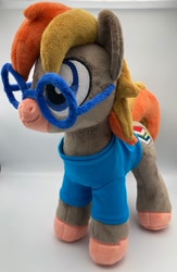 Size: 834x1280 | Tagged: safe, artist:melodisde, earth pony, pony, clothes, commission, glasses, irl, male, photo, plushie, shirt, solo, stallion, standing