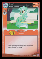 Size: 344x480 | Tagged: safe, enterplay, lyra heartstrings, absolute discord, dragonshy, g4, my little pony collectible card game, bench, ccg, meme, merchandise, sitting, sitting lyra, solo