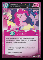 Size: 344x480 | Tagged: safe, enterplay, fluttershy, pinkie pie, twilight sparkle, earth pony, pegasus, pony, unicorn, absolute discord, g4, my little pony collectible card game, sweet and elite, ccg, confetti, merchandise, party, unicorn twilight