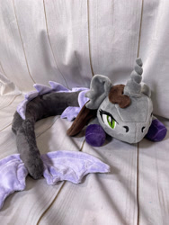 Size: 3024x4032 | Tagged: safe, artist:4everlovedcreationco, siren, colored hooves, commission, fins, fish tail, horn, irl, kellin quinn, lying down, male, photo, plushie, ponified, prone, sleeping with sirens, slit pupils, solo, tail