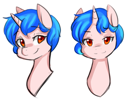 Size: 1233x965 | Tagged: safe, artist:jovalic, oc, oc:frosty flare, pony, unicorn, alternate hairstyle, eyebrows, eyebrows visible through hair, female, horn, looking at you, smiling, unicorn oc