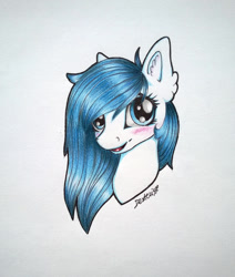 Size: 1024x1210 | Tagged: safe, artist:dexterisse, oc, oc only, oc:aqua, bust, female, mare, simple background, solo, traditional art, white background