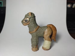 Size: 1600x1200 | Tagged: safe, artist:pony drake, oc, oc:dark, earth pony, pony, armor, chainmail, craft, photo, plasticine, scabbard, sculpture, splint armor, sword, weapon