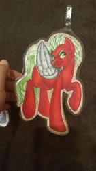 Size: 5312x2988 | Tagged: safe, artist:inkkeystudios, oc, oc only, pegasus, pony, artificial wings, augmented, badge, looking at you, mechanical wing, paper pony, photo, smiling, solo, traditional art, wings