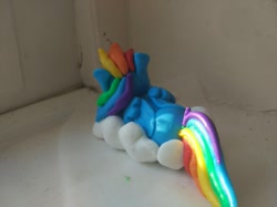 Size: 903x677 | Tagged: safe, artist:morrigun, rainbow dash, pegasus, pony, g4, clay, cloud, cute, irl, lying down, photo, sleeping